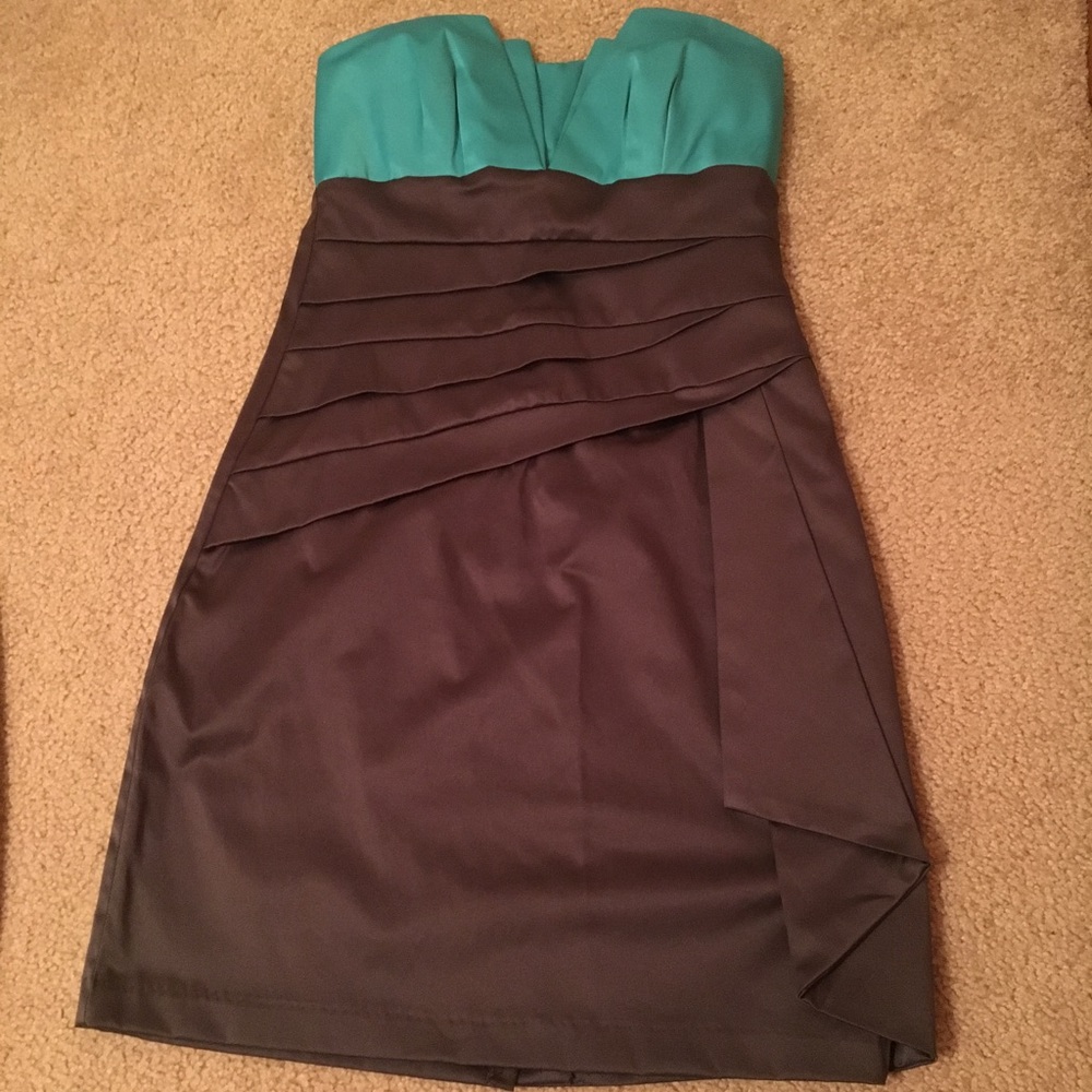 Teal & Charcoal Gray short, Strapless Dress